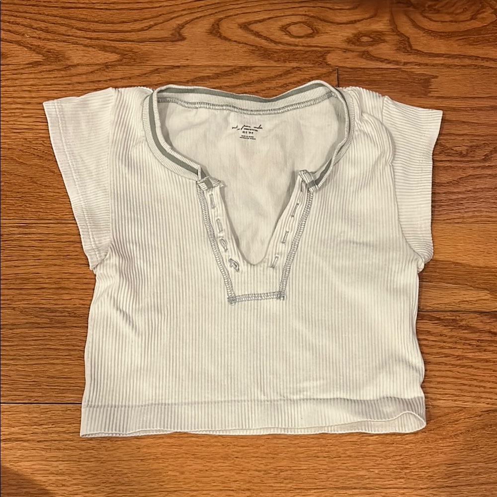 Urban Outfitters Cream Ribbed Crop Polo Top